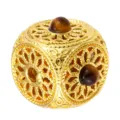 Gold plated filigree spacer bead DIY jewelry accessory with brown stone inlay, vintage style. - Embossed Texture Style (T00417)