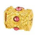 Gold barrel spacer bead with pink crystal rhinestones, vintage DIY jewelry accessory for bracelets. - Barrel Hollow Style (T00418)