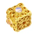 Gold filigree cubic DIY spacer bead with opal stone, vintage metal charm for jewelry making. - Hollow Cube Style (T00419)