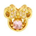 Gold tone diy pendant bead copper charm with pink cubic zirconia and bow design accessory - Minnie Bow Style (T00420)