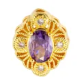Vintage Gold Plated Hollow DIY Bead Pendant with Purple Zirconia Charm Accessories - Oval Purple Gem Style (T00424)