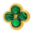 Gold-plated clover pendant with green malachite beads and central crystal for DIY jewelry making. - Clover Style (T00427)