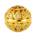 Gold plated hollow metal spacer bead with crystal inlay for DIY jewelry making variant - Hollow Lucky Bead Style (T00428)