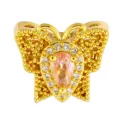 Gold butterfly DIY charm bead with pink cubic zirconia, vintage granulated design for bracelets. - Butterfly Hollow Style (T00429)