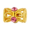 Gold hollow spacer bead with pink crystal, twisted rope design for DIY jewelry making. - Braided Mesh Style (T00430)