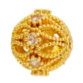 Gold plated hollow granulation bead charm with sparkling cubic zirconia crystals for DIY jewelry. - Granulated Bead Style (T00431)
