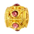 Gold-plated antique style DIY spacer bead with sparkling pink crystals, ideal for charm bracelets. - Hollow Carved Style (T00433)