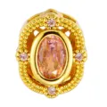 Exquisite ancient gold copper charm bead with pink zircon, perfect for DIY jewelry making. - Pink Stone Golden Bead Style (T00438)