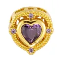 Gold-plated hollow DIY charm bead with purple heart stone, exquisite micro-pave jewelry accessory. - Heart Purple Stone Style (T00441)