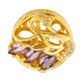 Copper hollow swan charm with purple and clear cubic zirconia, diy jewelry making bead. - Swan Style (T00442)