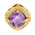 Gold plated brass charm bead with purple cubic zirconia crystal hollow design DIY jewelry accessory - Purple Gem Base Style (T00443)