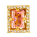 Gold Plated Copper Hollow DIY Bead with Pink Cubic Zirconia and Clear Stone Pave Accent SKU - Rectangular Pink Diamond Style (T00444)