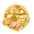 Gold plated swan DIY charm bead with pink and white cubic zirconia for bracelet making. - Swan Floral Style (T00448)