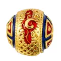 Gold enameled spacer bead vintage hollow copper charm for DIY jewelry making and bracelets. - Red Blue Enamel Style (T00451)