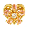 Gold plated copper DIY charm pendant with pink and white cubic zirconia floral design. - Floral Heart Style (T00453)