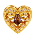 Gold heart charm pendant DIY jewelry accessory with crystal and purple drop oil bead design. - Heart Hollow Style (T00454)