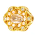 Ornate gold-plated DIY charm bead with central crystal pearls and intricate texture - Clover Crystal Style (T00455)