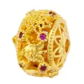 Gold-plated hollow fortune bead with red stones, ancient style DIY jewelry spacer charm. - Retro Carved Style (T00456)