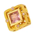 Ancient gold square pink zirconia DIY charm bead, stylish micro-inlaid hollow spacer pendant. - Square Pink Diamond Style (T00457)