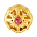 Gold plated copper hollow DIY charm bead with pink crystal vintage ancient gold style spacer - Hollow Floral Style (T00459)