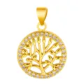 Gold plated copper tree of life pendant with paved cubic zirconia, elegant DIY jewelry charm. - Tree of Life Style (T00462)