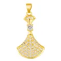 Gold fan-shaped paved zirconia pendant necklace charm elegant fashion jewelry accessory - Scallop Pave Style (T00464)