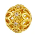 Gold plated hollow spacer bead micro paved with clear zircon stones for DIY jewelry making - Round Pave Style (T00465)