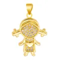 Gold-plated little girl shaped pendant charm featuring micro-set cubic zirconia and heart - Little Girl Style (T00469)
