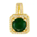 Micro-inlaid copper pendant with green gemstone and white zircon halo, gold-plated jewelry diy - Green Gem White Diamond Style (T00473)