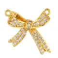 Gold Bow Micro Pave Zirconia Charm DIY Jewelry Pendant Accessory for Bracelet Necklace - Double-Hole Bow Style (T00477)