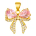 Gold plated bow pendant with pink pear cut stones and sparkling crystal pave detailing. - Pink Diamond Bow Style (T00478)