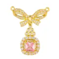 Gold plated micro pave cubic zirconia bow pink square stone DIY jewelry pendant accessory. - Square Gem Bow Style (T00482)