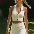 Ensemble haut de sport sans manches en tricot blanc et jupe de tennis pour fitness et golf. - M / Hauts / Blanc