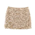 Close-up detail of the sparkling sequin mini skirt surface, showcasing dense champagne paillettes. - S / Khaki