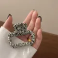 Azetat Haarklammer mit schwarz-weißem Muster, elegantes rechteckiges Design für Frauen. - Schwarz-Weiß Gepunktet
