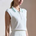Femme ete blanc tricot polo sans manches gilet et jupe plisee golf tennis vetement de sport - S / Hauts / Blanc
