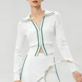 Ensemble veste de sport en tricot et jupe de tennis pour femme, haut zippé, bloc de couleur vert. - S / Hauts / Blanc