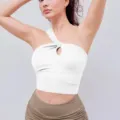 Soutien-gorge de sport une épaule ajouré blanc Top de yoga Fitness Gym Activewear Modèle - M / Hauts / QS24206C-blanc