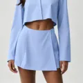 Hellblaues Crop Top und hoher Plissee Skort Set, atmungsaktives Fitness Sport Outfit. - S / Unterteile / Blau