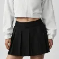 Women sportswear set cropped white jacket black pleated tennis skirt breathable fitness outfit - S / Bottoms / Black