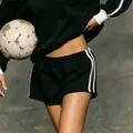 Women casual sportswear set black sweatshirt high waist athletic shorts with white stripes - Black (Shorts)