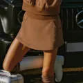 Stylish brown athletic skirt and sweatshirt set, comfortable casual wear for women variant. - S / Bottoms / Brown