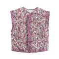 Women's casual boho floral printed quilted vest, stylish sleeveless outerwear top. - S / Purple Print