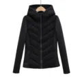 Women winter black slim fit hooded puffer jacket warm casual outerwear for daily wear. - XS / Black