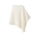 Poncho maglione in maglia asimmetrica da donna bianco sporco, elegante top mantella drappeggiata. - Taglia S / Bianco
