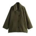 Manteau en laine oversize vert foncé avec revers, élégante veste décontractée pour femme. - Vert Militaire