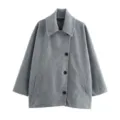 Women gray lapel blazer jacket autumn casual long sleeve outerwear with front pockets. - XS / Gray