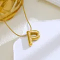 Gold initial P bubble letter pendant necklace, stylish delicate snake chain jewelry for women. - Gold-Letter P