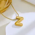 Gold puffed letter Z pendant necklace, stylish minimalist initial necklace for women daily wear. - Gold-Letter Z