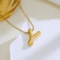 Elegant gold bubble letter Y pendant necklace with a delicate snake chain for women fashion. - Gold-Letter Y